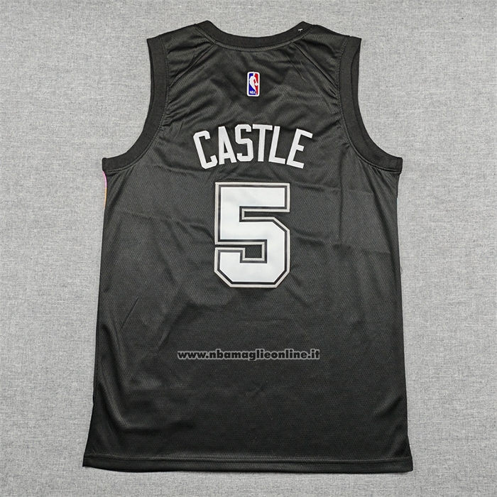 Maglia San Antonio Spurs Stephon Castle No 5 Citta 2025-26 Nero